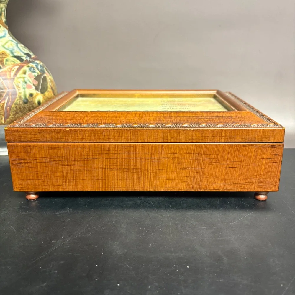 Vintage Wooden Photo Frame Music Box Keepsake Jewelry Box | Working Wind-Up |